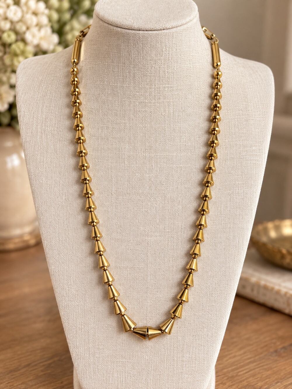 Napier Geometric Triangle Cone Necklace Gold Plated 16" Retro Vintage
